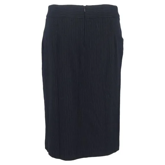 Max Mara Pinstripe Midi Pencil Skirt in Navy Blue Wool