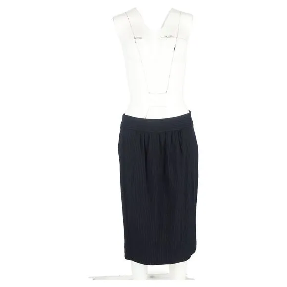 Max Mara Pinstripe Midi Pencil Skirt in Navy Blue Wool