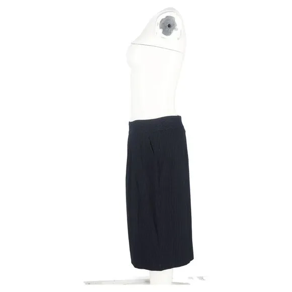 Max Mara Pinstripe Midi Pencil Skirt in Navy Blue Wool