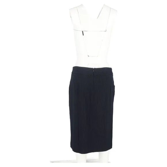 Max Mara Pinstripe Midi Pencil Skirt in Navy Blue Wool