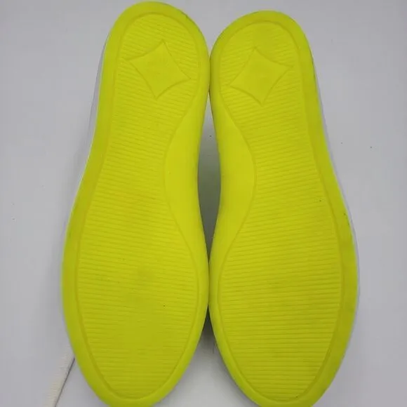 MCM Women's $520 White Neon Yellow Visetos Low Top Sneakers Shoes US 8.5 EU 39