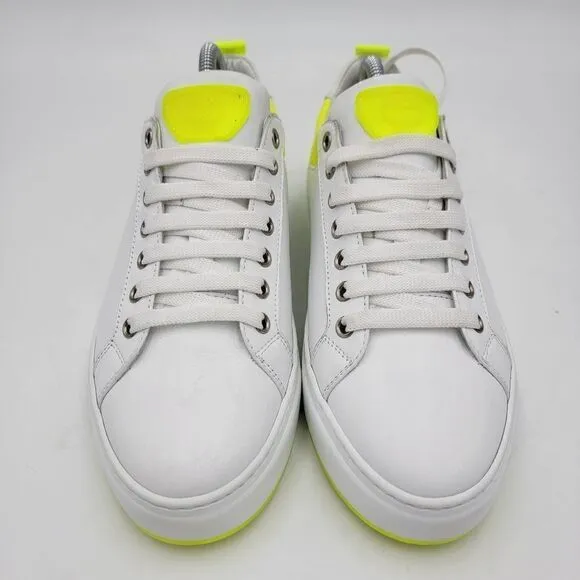 MCM Women's $520 White Neon Yellow Visetos Low Top Sneakers Shoes US 8.5 EU 39