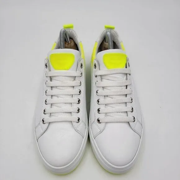 MCM Women's $520 White Neon Yellow Visetos Low Top Sneakers Shoes US 8.5 EU 39