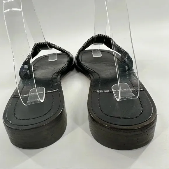 Me Too sandals size 8 fiesta black white leather woven slides vintage 90s Y2k
