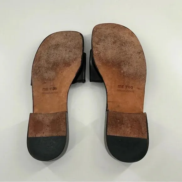 Me Too sandals size 8 fiesta black white leather woven slides vintage 90s Y2k