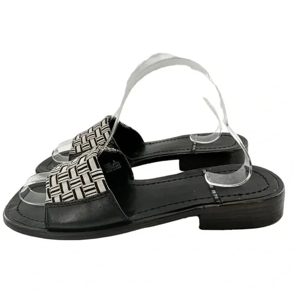 Me Too sandals size 8 fiesta black white leather woven slides vintage 90s Y2k