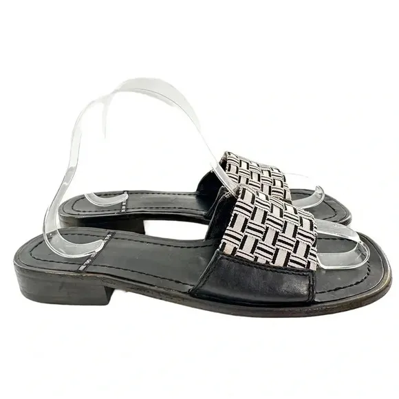 Me Too sandals size 8 fiesta black white leather woven slides vintage 90s Y2k