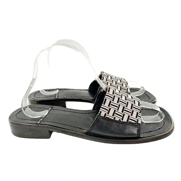 Me Too sandals size 8 fiesta black white leather woven slides vintage 90s Y2k