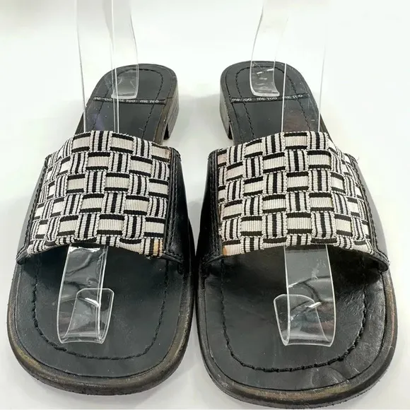 Me Too sandals size 8 fiesta black white leather woven slides vintage 90s Y2k
