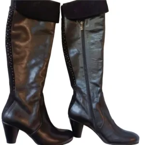 MELIN ITALY Knee High Boots Sz 36 BUTTERY LEATHER Cuffed Suede Studs Side Zipper