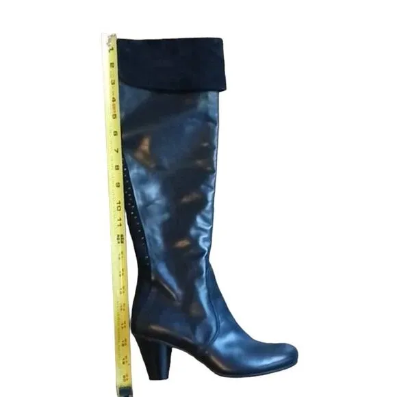 MELIN ITALY Knee High Boots Sz 36 BUTTERY LEATHER Cuffed Suede Studs Side Zipper