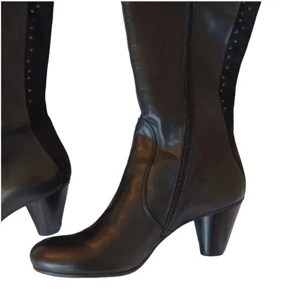 MELIN ITALY Knee High Boots Sz 36 BUTTERY LEATHER Cuffed Suede Studs Side Zipper