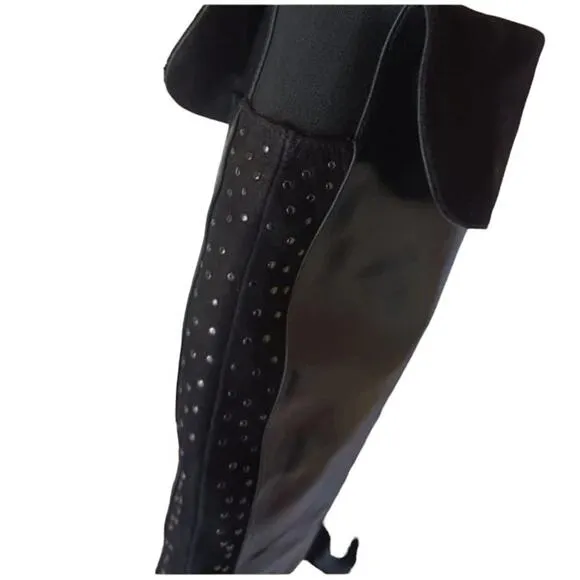 MELIN ITALY Knee High Boots Sz 36 BUTTERY LEATHER Cuffed Suede Studs Side Zipper