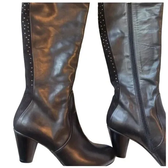 MELIN ITALY Knee High Boots Sz 36 BUTTERY LEATHER Cuffed Suede Studs Side Zipper