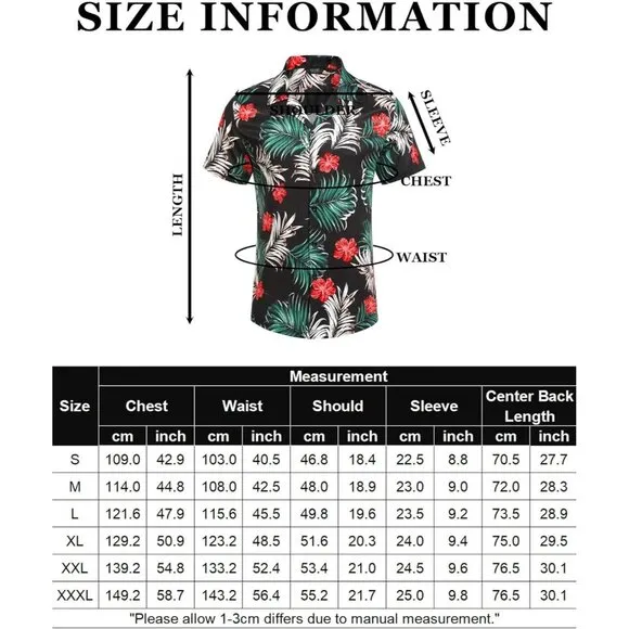 Men's Black-red Flower Casual Short Sleeve Button Down Textured Beach Shirts