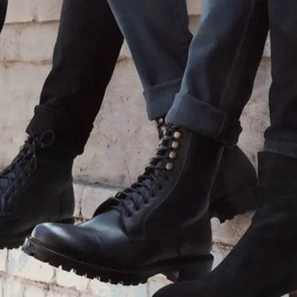 Men's Like New ANKARI FLORUSS Classic Black Fine Italian Leather Combat Boots