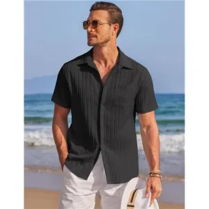 Mens Shirts Short Sleeve Button Down Black