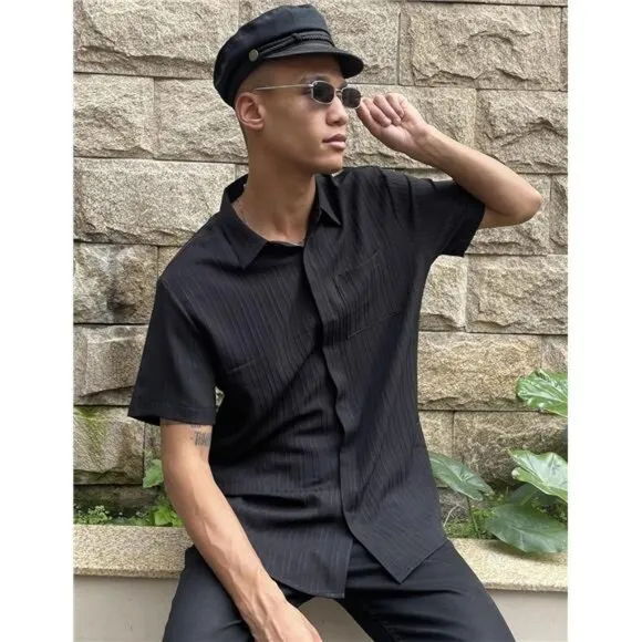 Mens Shirts Short Sleeve Button Down Black