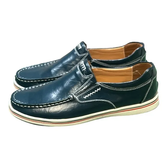 Men’s Urban Loafer Blue Leather Shoes. Tan leather &amp; suede lining. Size 11