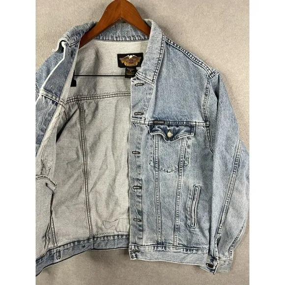 Men's Vintage Harley-Davidson Blue Denim Jacket Size Med Harley‎ Patch On Back