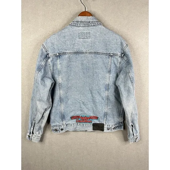 Men's Vintage Harley-Davidson Blue Denim Jacket Size Med Harley‎ Patch On Back