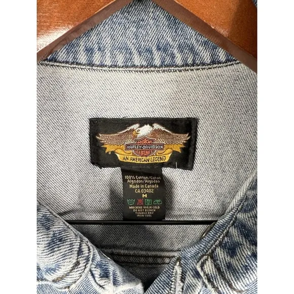 Men's Vintage Harley-Davidson Blue Denim Jacket Size Med Harley‎ Patch On Back