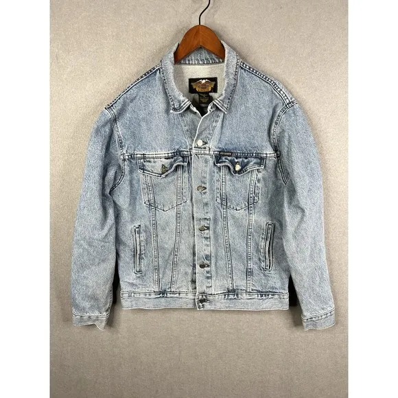 Men's Vintage Harley-Davidson Blue Denim Jacket Size Med Harley‎ Patch On Back