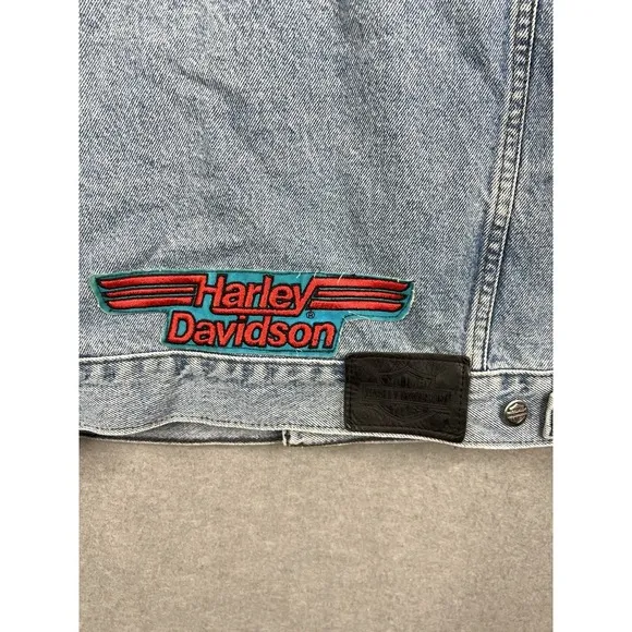 Men's Vintage Harley-Davidson Blue Denim Jacket Size Med Harley‎ Patch On Back