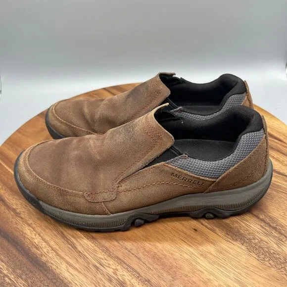Merrell Anvik Moc Mens Size 9 Brown Leather Hiking Comfort Slip On Walking Shoes