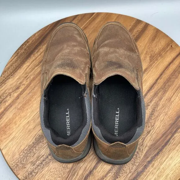 Merrell Anvik Moc Mens Size 9 Brown Leather Hiking Comfort Slip On Walking Shoes