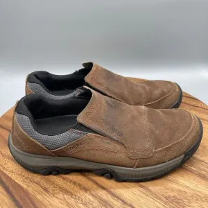 Merrell Anvik Moc Mens Size 9 Brown Leather Hiking Comfort Slip On Walking Shoes