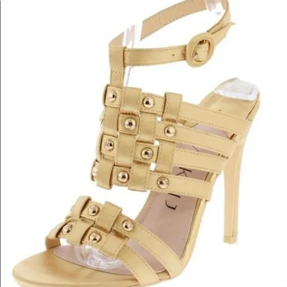 Metallic Open Toe Strappy Studs Heels