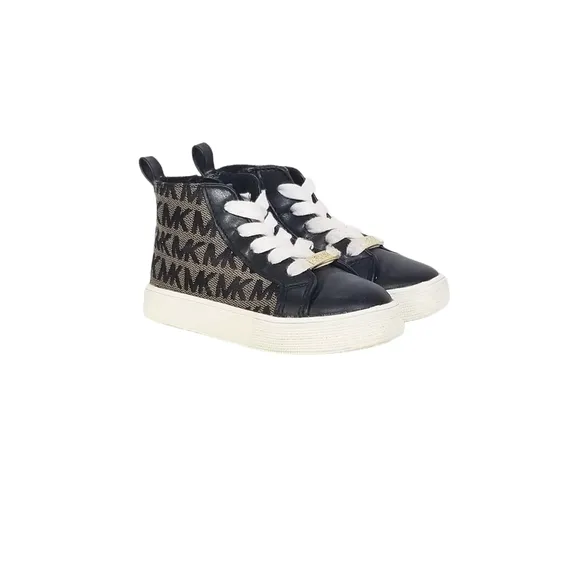 Michael Kors Ashton High Top Monogram Sneakers in Black Tan Baby Girls Size 7