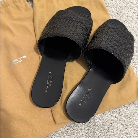 Michael Kors Collection McGraw Woven Leather Slide - Size 6