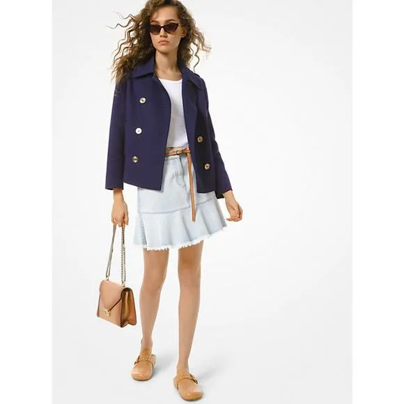 Michael Kors Flounce Denim Mini Skirt Size 8 Frayes Hem