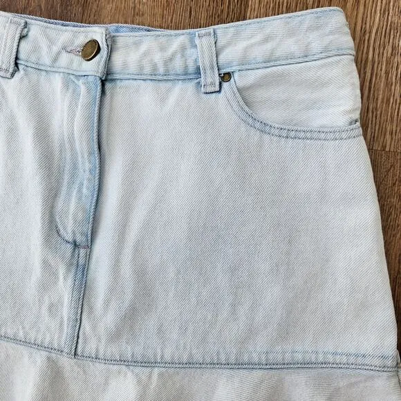 Michael Kors Flounce Denim Mini Skirt Size 8 Frayes Hem