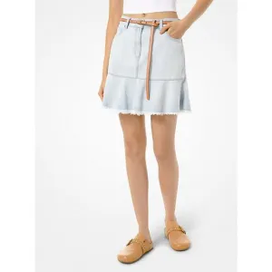 Michael Kors Flounce Denim Mini Skirt Size 8 Frayes Hem