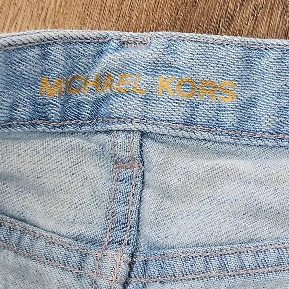 Michael Kors Flounce Denim Mini Skirt Size 8 Frayes Hem