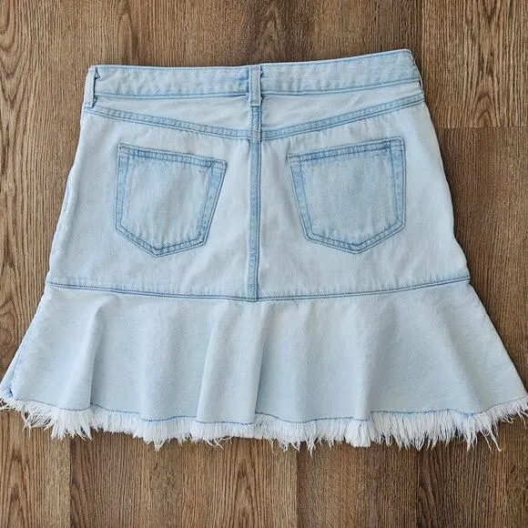 Michael Kors Flounce Denim Mini Skirt Size 8 Frayes Hem