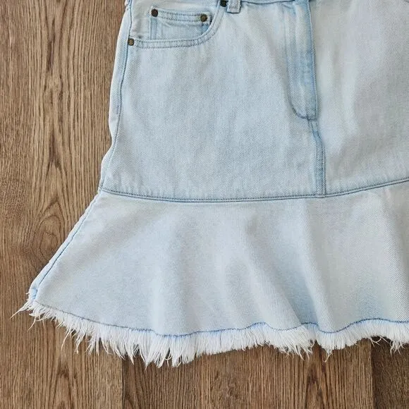 Michael Kors Flounce Denim Mini Skirt Size 8 Frayes Hem