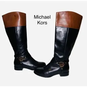 Michael Kors Fulton Harness black mocha riding boots size 7.5