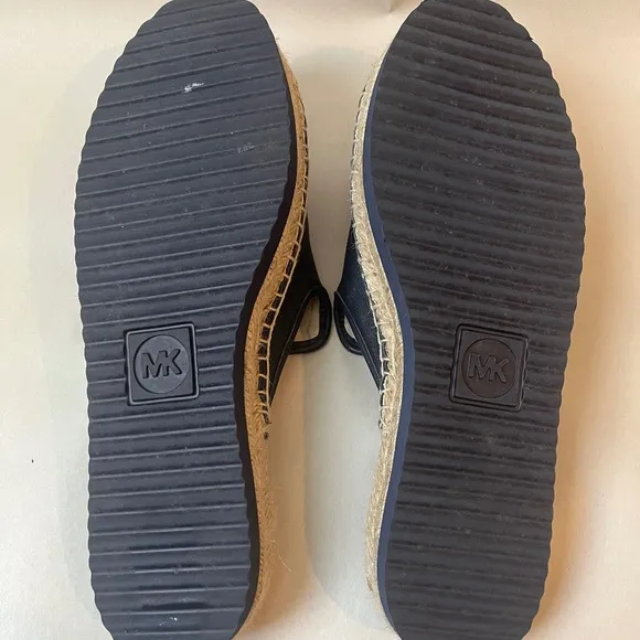 Michael Kors Hastings Espadrille Leather Navy Blue Logo Mules Shoes Slip On