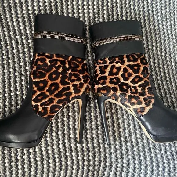 Michael Kors Haya Bootie leopard print calf hair stiletto women’s shoe size 9