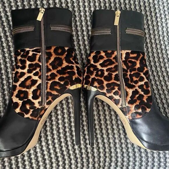 Michael Kors Haya Bootie leopard print calf hair stiletto women’s shoe size 9