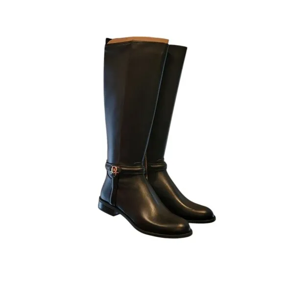 Michael Kors Mindy Black Bombe Leather Equestrian Riding Boots