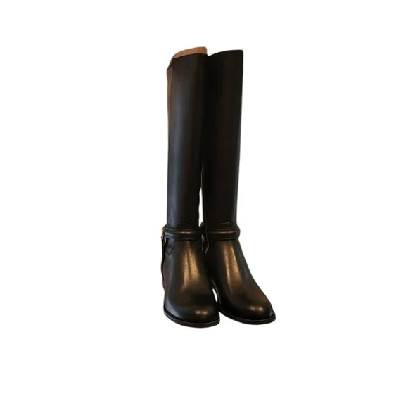 Michael Kors Mindy Black Bombe Leather Equestrian Riding Boots