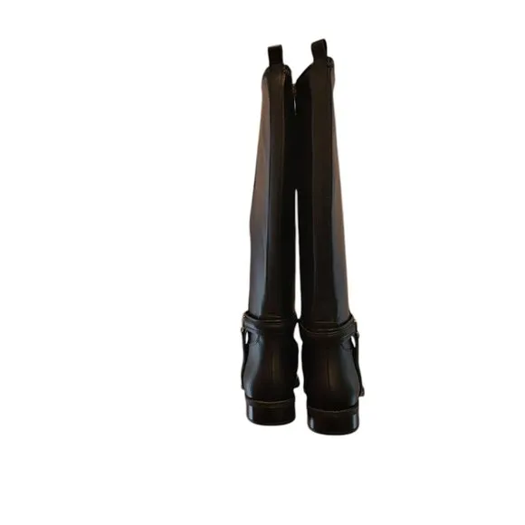 Michael Kors Mindy Black Bombe Leather Equestrian Riding Boots
