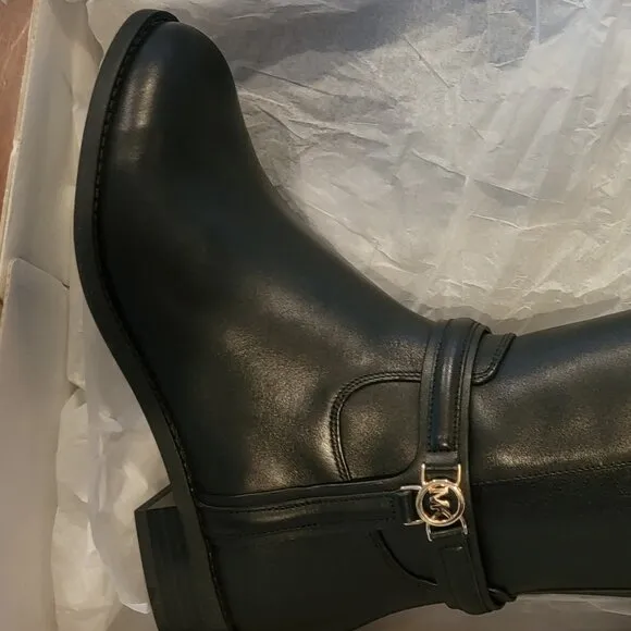 Michael Kors Mindy Black Bombe Leather Equestrian Riding Boots