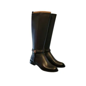 Michael Kors Mindy Black Bombe Leather Equestrian Riding Boots