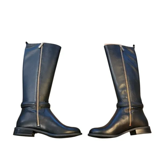 Michael Kors Mindy Black Bombe Leather Equestrian Riding Boots